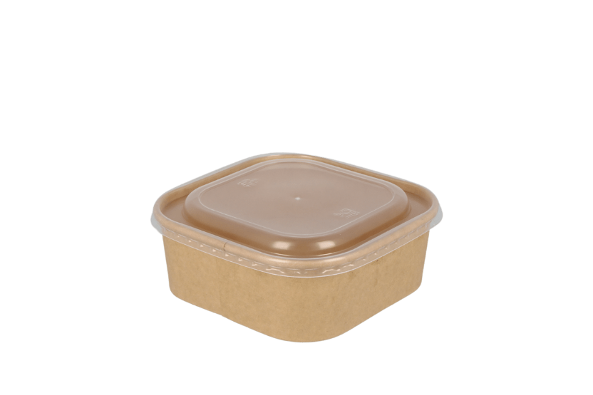 TakeAware.nl Maaltijdbakken en schalen Vierkante maaltijdbak karton 500ml Kraft 130mm