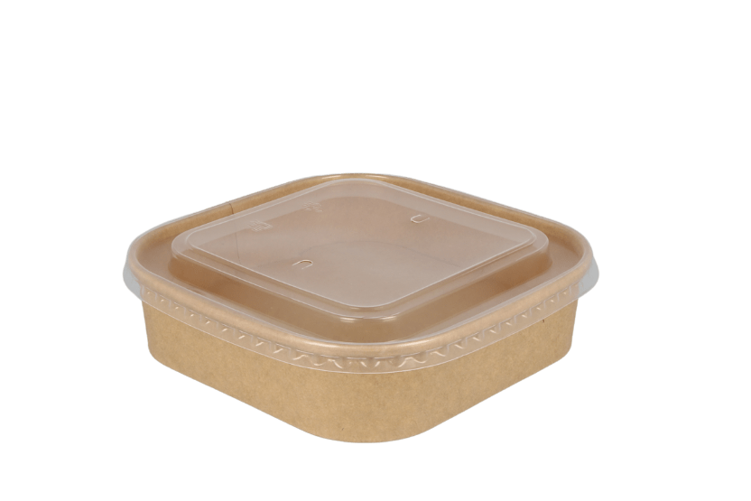 TakeAware.nl Maaltijdbakken en schalen Vierkante maaltijdbak karton 750ml Kraft 170mm
