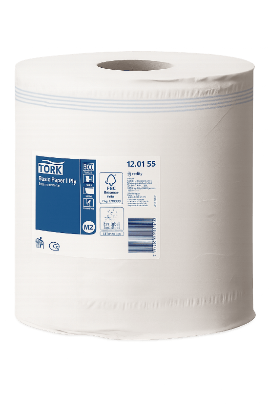 Tork Tork Basic Centerfeed Poetspapier Wit M2, Kostenefficiënt papier, 6 x 300 m, 120155