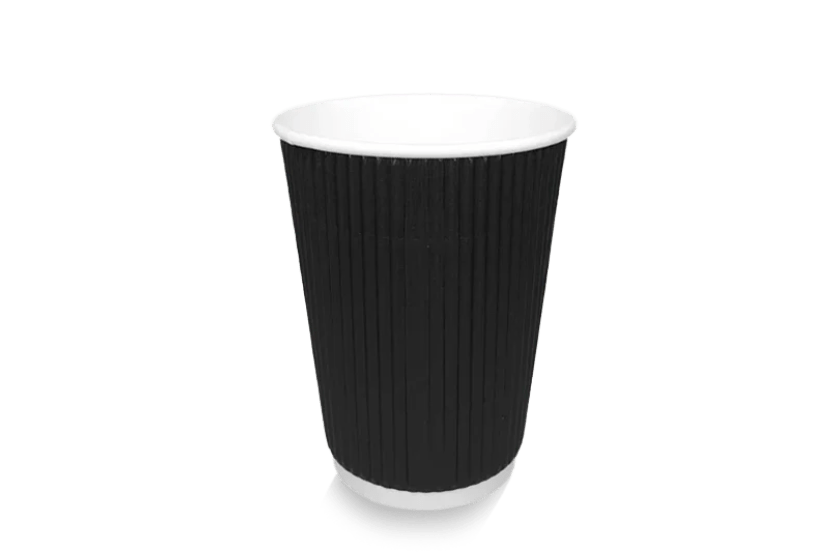 takeaware.nl Koffiebekers Kartonnen koffiebeker 360cc 12oz Ripple Zwart