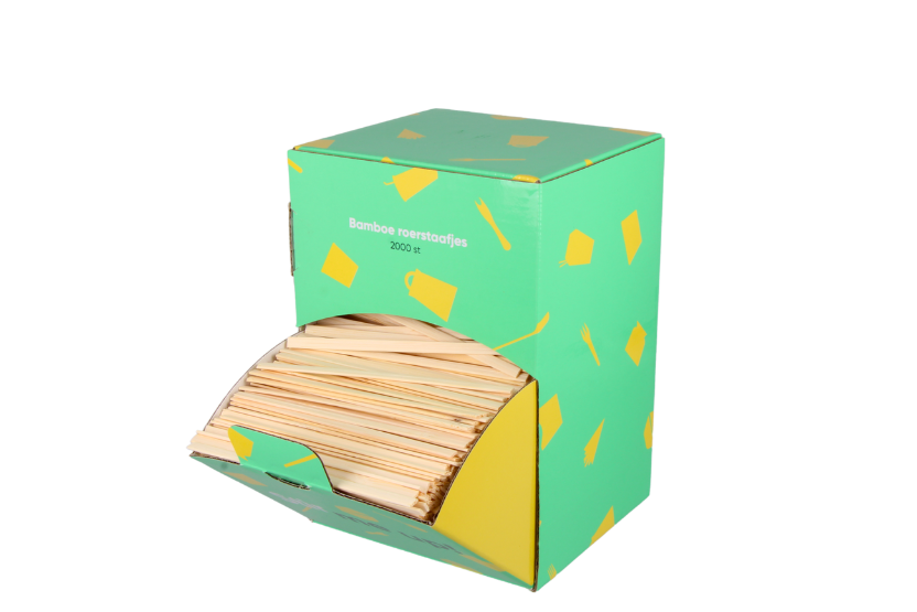 TakeAware.nl Roerstaafjes in dispenser box 11cm bamboe BIO