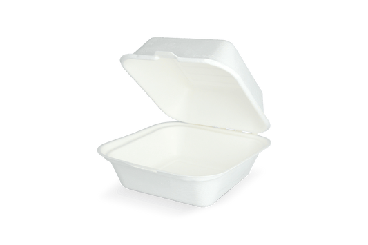 Hamburgerbakje IP7 klein Plastic- en Pfas-vrij suikerriet wit BIO