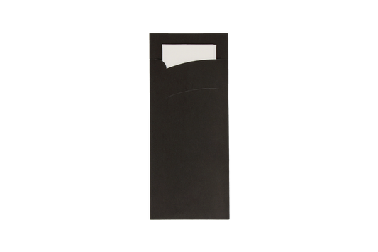 Bestekzakje pochette zwart met wit servet 2-vaks