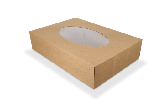 Catering boxes kraft with window 36x25x8cm small BIO