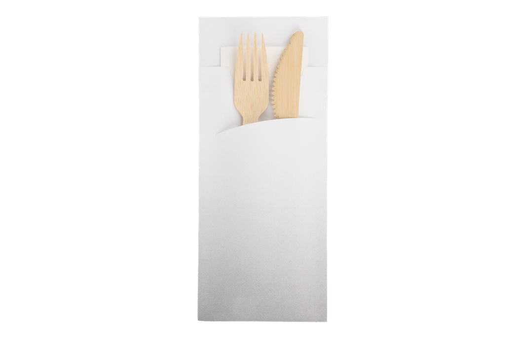 Cutlery bag pochette Gray with white napkin FSC®Mix BIO
