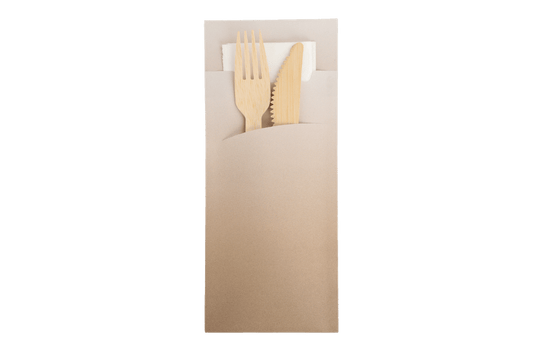 Cutlery bag pochette Kraft with white napkin FSC®Mix BIO