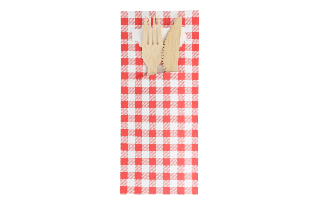 Cutlery bag Farmhouse Vichy with white napkin FSC®Mix BIO