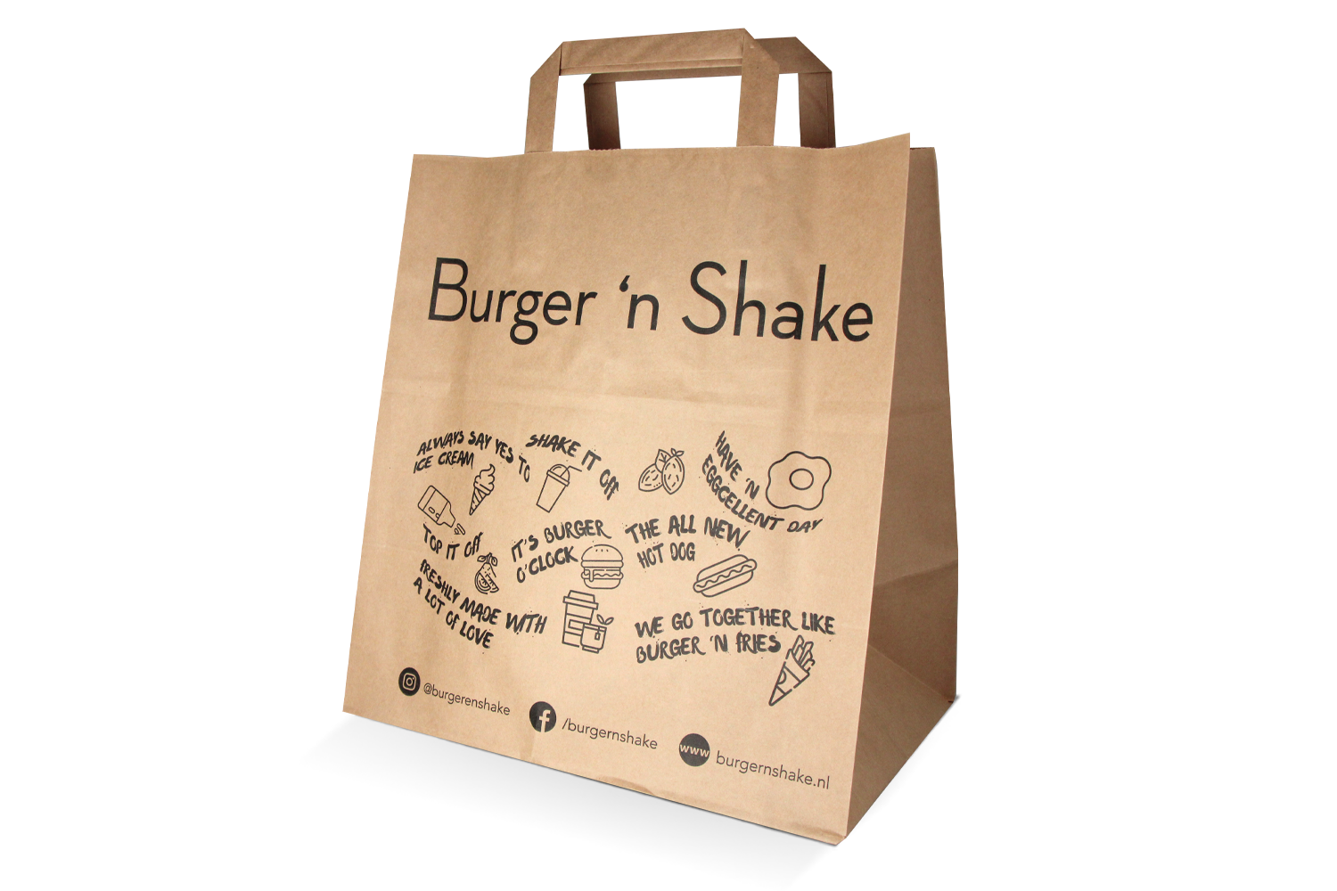 takeaware.nl Snacktas kraft bruin 26x17x26cm - BurgerNShake custom